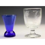 Royal Leerdam, Frans Molenaar, blauw glazen vaas. Hierbij bokaal [2]
