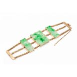 14krt. Roségouden armband gezet met drie opengewerkte jade plaquettes bruto 44,8 gr. [1]