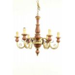 Gepolychromeerd houten zeslichts kroon met verguld metalen armen diam. 60 cm. en h. 55 cm. [1]