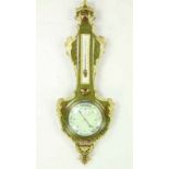 Frankrijk, aneroïde banjo barometer, ca. 1850, groen gelakt met bloemmotief en geheel versierd met