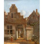 Gerrit Lamberts (1776-1850) Binnenplaats van een huis in een stad paneel, gesign. r.o., 31 x 25