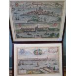 Twee gravures, 17e eeuw Gezicht op Dordrecht / Gezicht op Rotterdam en Gouda 38 x 47 cm. [2]