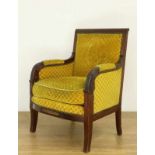 Mahoniehouten fauteuil, Empire, met gele velours stoffering [1]