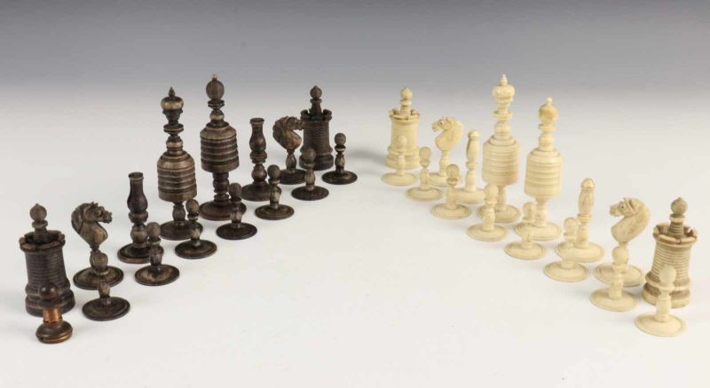Gedraaid benen schaakspel, 19e eeuw [zkj]