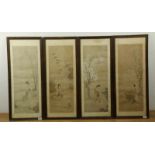 China, serie van inkttekeningen (rolschilderingen) op papier, 19e eeuw; Dame in landschap, de vier