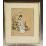 Japan, houtsnede, opgehoogd, 19e eeuw; Yang Kuei-Fei, concubine aan hof van keizer Siuan Tsoeng. Met