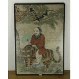China, schildering, 19e/20e eeuw, in lijst Man op een tijger 96 x 65 cm. [1]