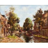 Jan van Vuuren (1871-1941)Oudegracht te Utrecht doek, gesign. l.o., 40 x 50 cm. [1]