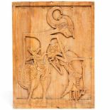 Java, wooden panelwith two Wajang figures in low relief. (restored) Provenance ex collection