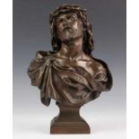 Jean Gautherin (1840-1890), bronzen buste;Buste van Jezus met doornenkroon. Gesigneerd Gautherin
