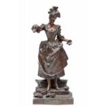 Georges van der Straeten (1856-1928), bruin gepatineerd bronzen sculptuur'Printemps'; vrolijke