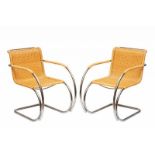 Ludwig Mies van der Rohe, set van twee verchroomd stalen buizen-fauteuils, Model No. MR20,met