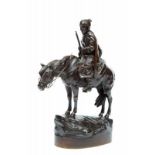 A.M. Bonegor, 19e-20ste eeuw, bruin gepatineerd bronzen sculptuur, 20st eeuwKozak op paard staand op