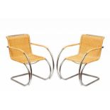 Ludwig Mies van der Rohe, set van twee verchroomd stalen buizen-fauteuils, Model No. MR20,met