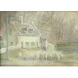 Frédéric Jomouton (1858-1931)Herder met schapen bij een huis aquarel en gouache, gesign. r.o., 25