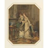 Willem Steelink (1826-1913)Twee vrouwen in een interieur aquarel, gesign. r.o., 17,5 x 13 cm. [1]