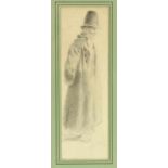 Gesigneerd r.o.Man met hoed tekening, 35 x 11 cm. [1]