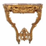 Gestoken en verguld houten console tafel in Louis XV stijl, 19e eeuwmet rocailles en