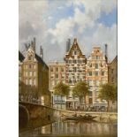 Adrianus Eversen (1818-1897)Gezicht op de Nieuwezijds Voorburgwal, Amsterdam paneel, gesigneerd l.