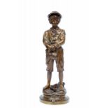 Charles Anfrie (1833-1905), bruin gepatineerd bronzen sculptuur, ca. 1900,staande jongeman met
