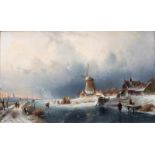 Charles Leickert (1816-1907)Winters landschap met schaatsers op een bevroren rivier doek, 49 x 82