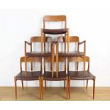 Denemarken, teakhouten set van vier stoelen en twee fauteuils, fabricaat J.L. Moller-Hojbjerg,met