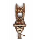 Burkina Faso, Marka-Dafing, mask, kou,with curved antilope horns, beard and with engraved and