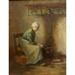 Willem Alexander Knip (1883-1967)Boerenvrouw met koekenpan bij het vuur doek, gesign. l.o., 45 x