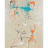 Anton Heijboer (1924-2005)Compositie met figuren potlood en olieverf op papier op doek, gesign. l.