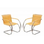 Ludwig Mies van der Rohe, set van twee verchroomd stalen buizen-fauteuils, Model No. MR20,met