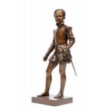 Bruin gepatineerd bronzen sculptuur, ca. 1900,staande Koning William IV als jonge man. Op