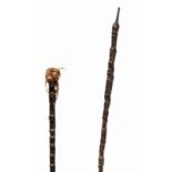 Sumatra, Batak, magic staff, tunggal penaluan,carved with several figures, snakes, heads and