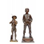 Halfdan Hertzberg (1857-1890) bruin gepatineerd brons sculptuur van fluitende jongen en Adolphe Jean
