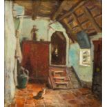 Arthur Briët (1867-1939)Interieur met kat paneel, gesign. r.o., 20 x 18 cm. [1]