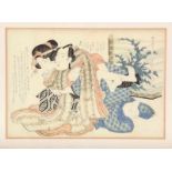 Keisai Eisen (1790-1848), houtsnede;Shunga. In lijst. oban [1]