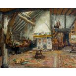 Arthur Briët (1867-1939)Het schildersatelier van Frans Langeveld paneel, gesign. r.o. verso etiket