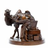 A.M. Bonegor, 19e-20ste eeuw, bruin gepatineerd bronzen sculptuur, 20ste eeuw.Kozak met kameel die