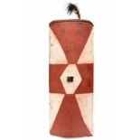 PNG, Eastern Highlands, Mendi, war shield,hardwood shield with geometrical pattern in red and white,