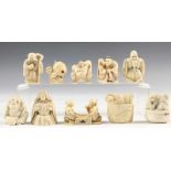 Japan, tien grote ivoren netsukes, Meiji/Taisho periode;Figuren, w.o. badende figuren,