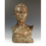 Auguste Seysses, bronzen buste;Portret van man met snor. Gesigneerd Auguste Seysses en met