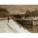 Nicolaas van der Waay (1855-1936)De Stadhouderskade in de sneeuw. Annotatie op het spieraam 'N.