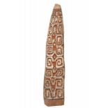 Papua Barat, Brazza, war shield,bullet shaped shield with a pattern of eight tired spiral patterns