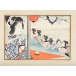 Shoun Yamamoto (1870-1965), houtsnede;Optocht. In lijst. 18 x 26 cm. [1]