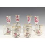 Tien facetgeslepen glazen, ca. 1800,met geemailleerd decor [10] Ten cutt glass glasses, circa 1800