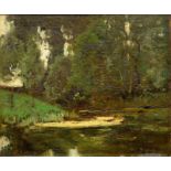 Théophile de Bock (1851-1904)Bomen bij een meertje maroufle, gesign. r.o., 28 x 33 cm. [1]