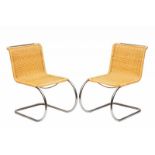 Ludwig Mies van der Rohe, set van twee stoelen, Model No. MR10,met geweven rotan zitting.