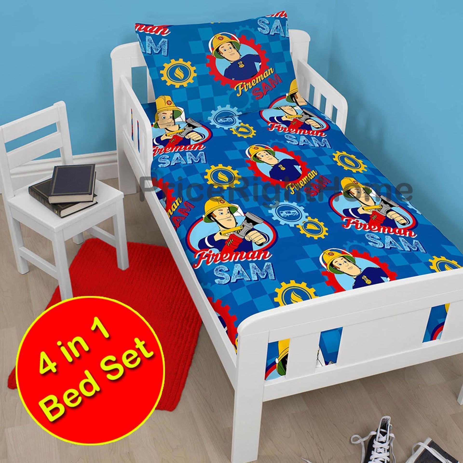1 BRAND NEW BED IN A BAG FIREMAN SAM 4 PIECE JUNIO