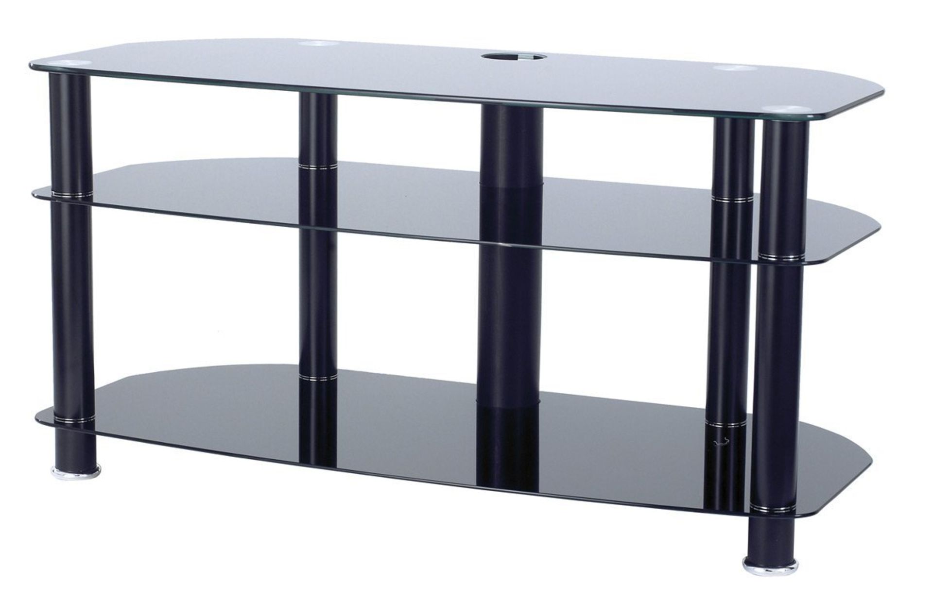 1 ALPHASON BLACK GLASS 3 TIER TV STAND RRP £89.99 (AS NEW)
