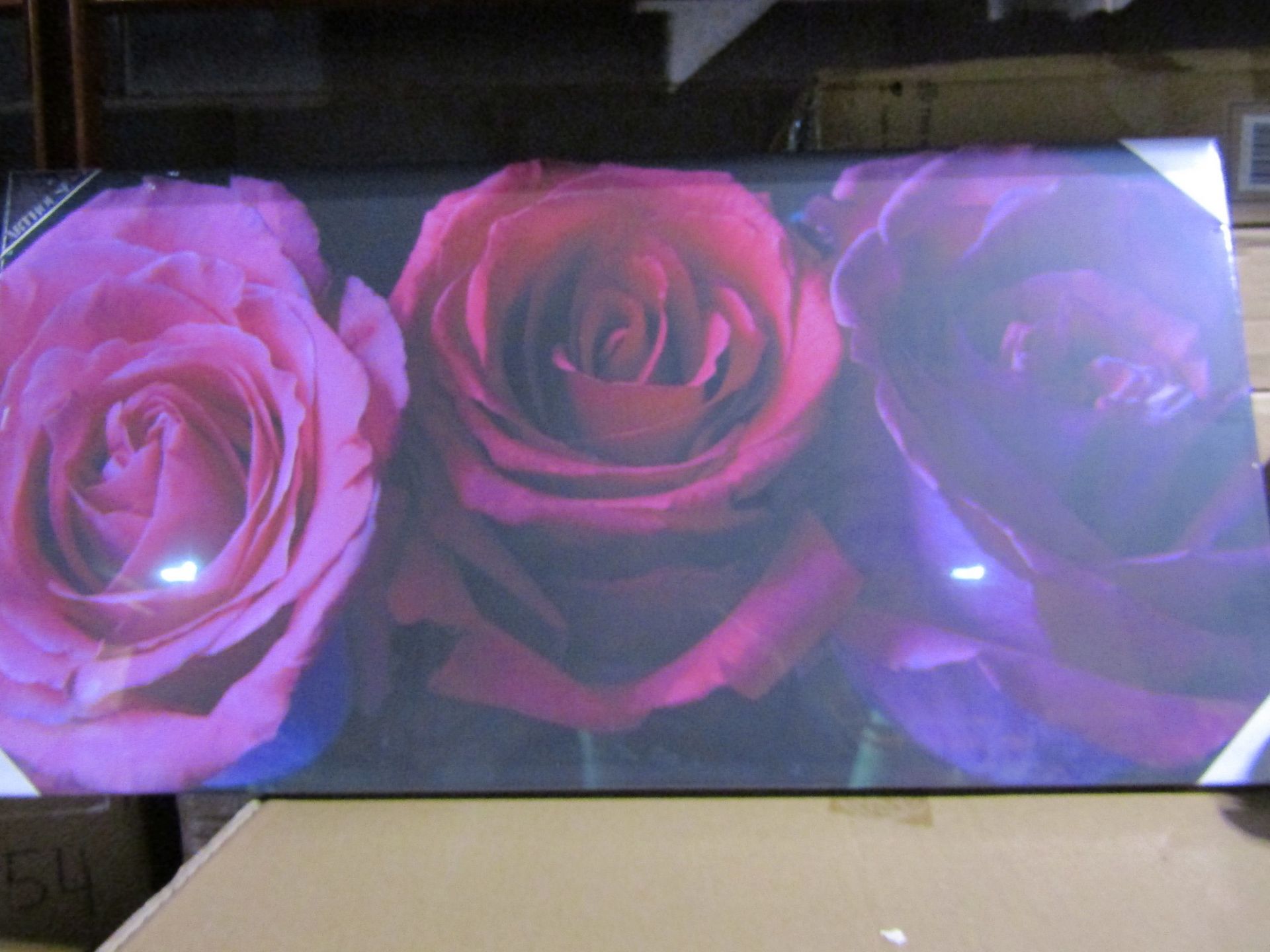 1 BRAND NEW BOXED ARTHOUSE THREE PLUM ROSES CANVAS 80CMX40CM