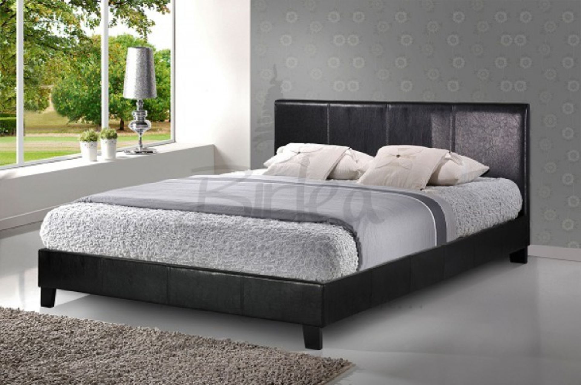 1 BRAND NEW BOXED BIRLEA BERLIN BLACK FAUX LEATHER 4FT 6" DOUBLE OTTOMAN BED RRP £179.99